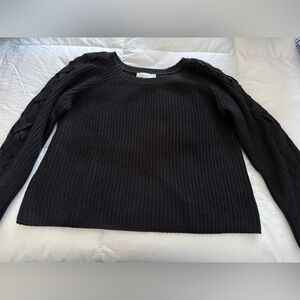 Women’s Medium Black Sweater with Ribbon Accents on Sleeve
